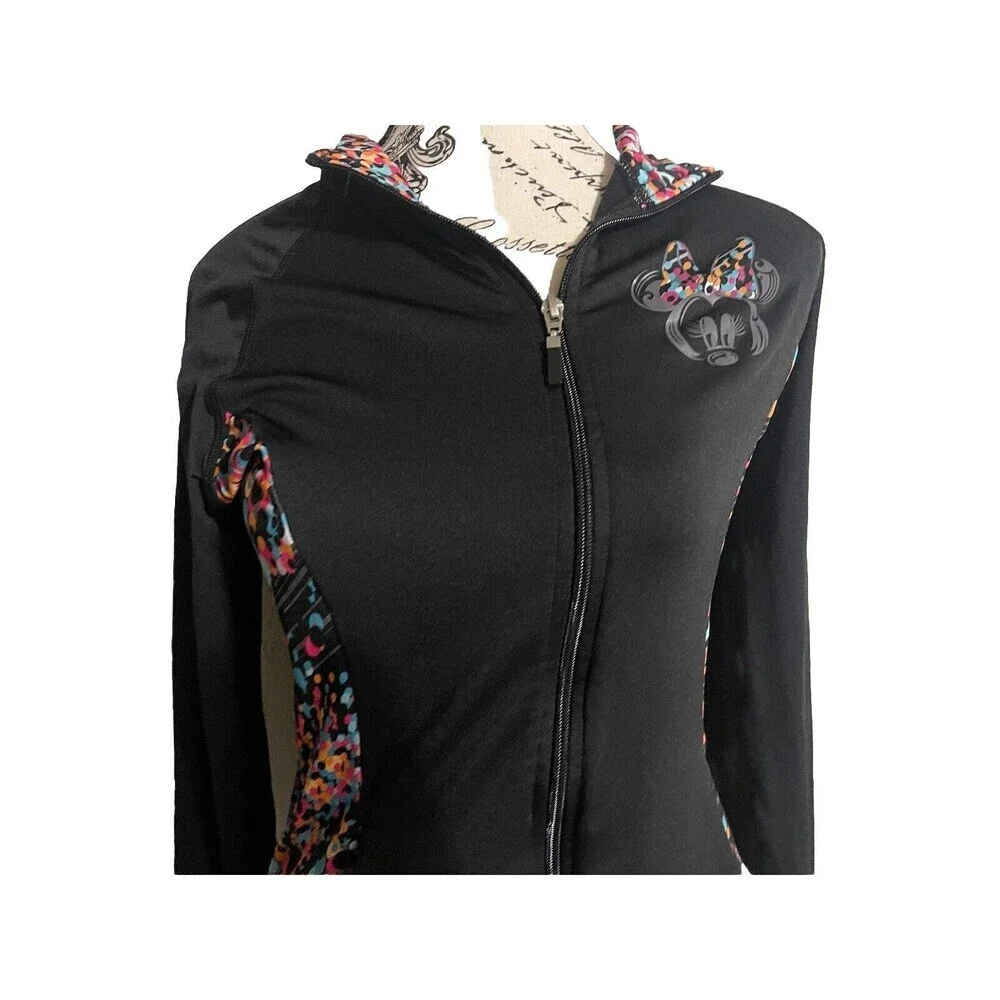 Disney Parks Minnie Mouse Black Polka Dot Zip Up Running Jacket Size Small